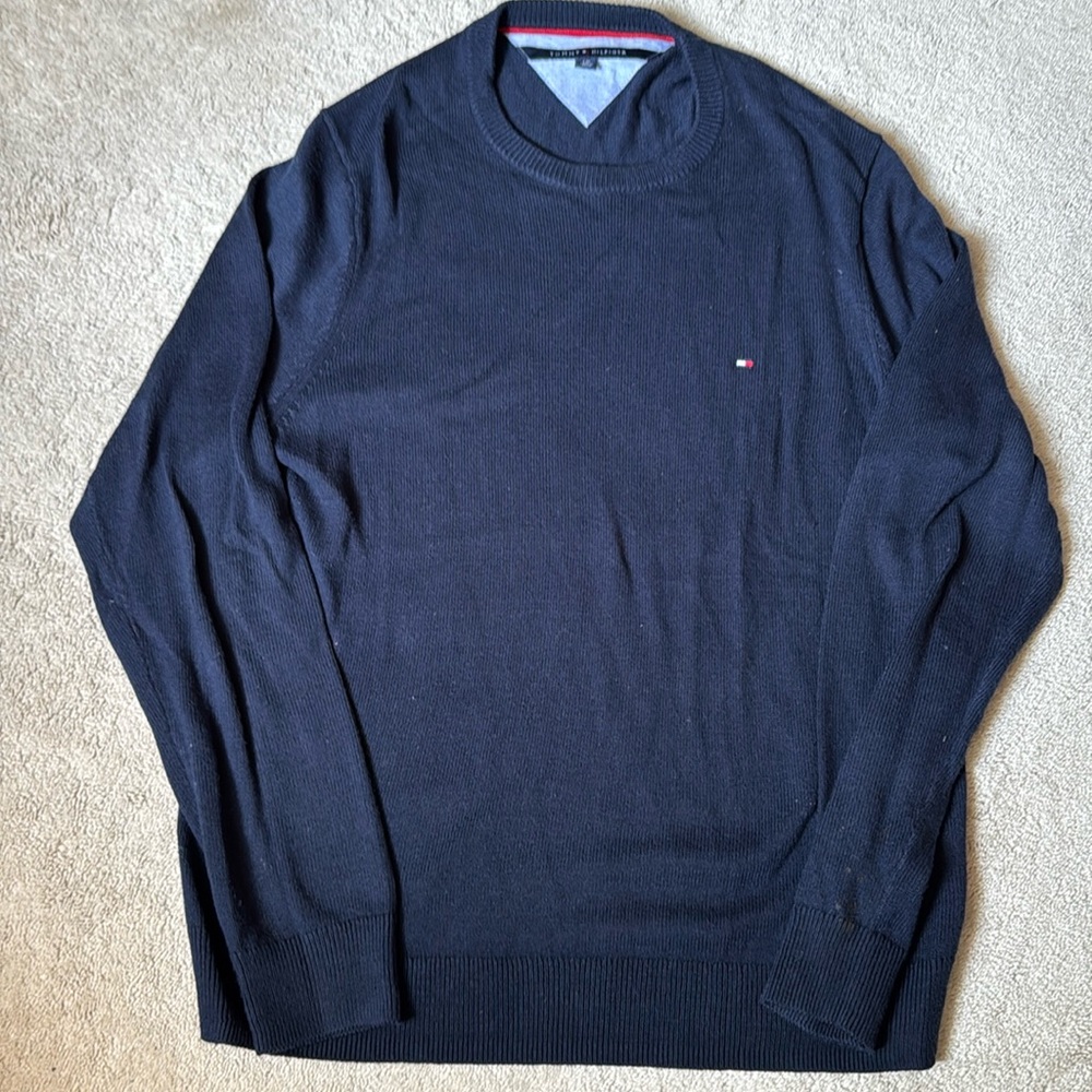 Tommy Hilfiger Cotton V Neck Navy Blue Sweater